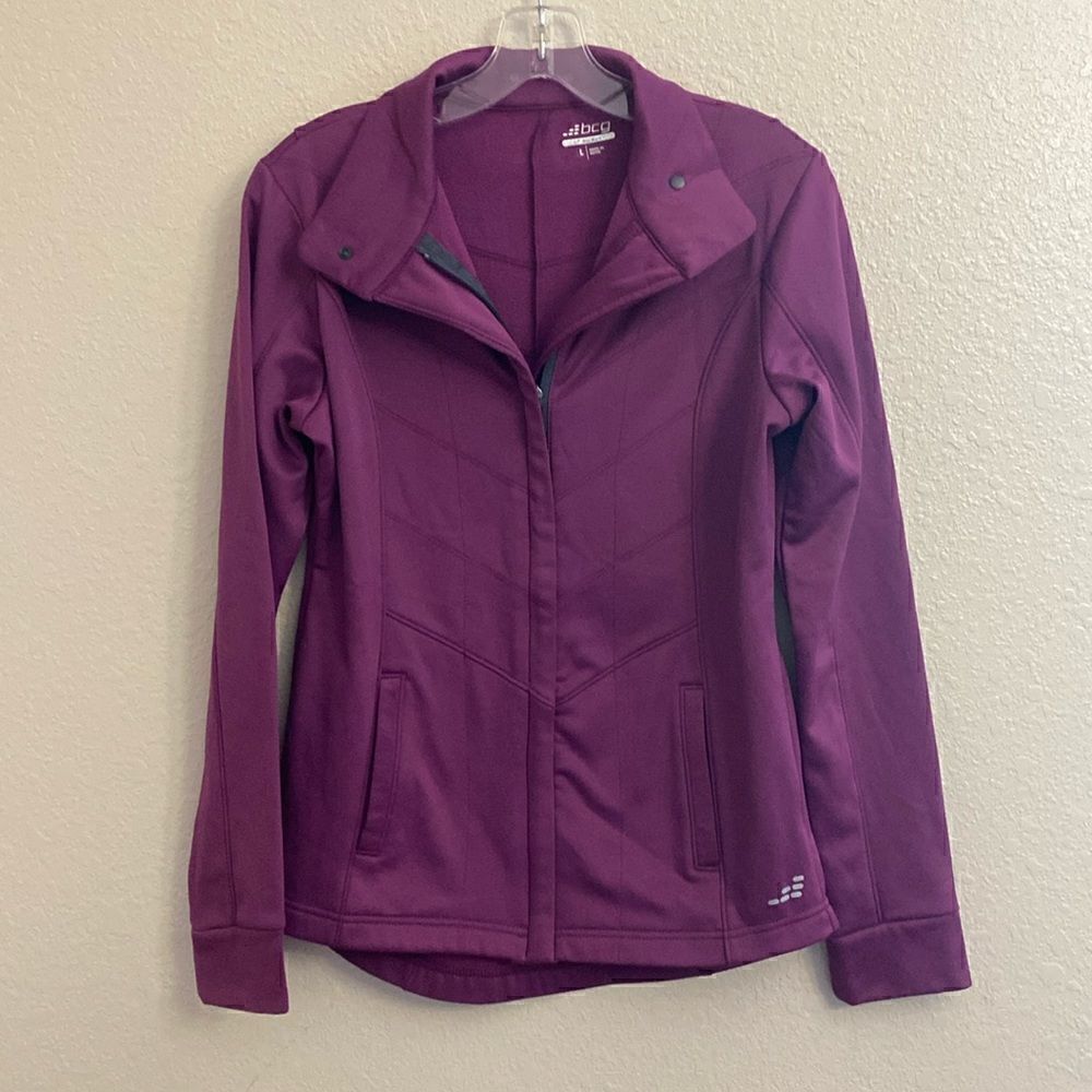 BCG Jacket Womens purple Athletic  jacket Gray Front Zipper Pockets Fitted Sz L